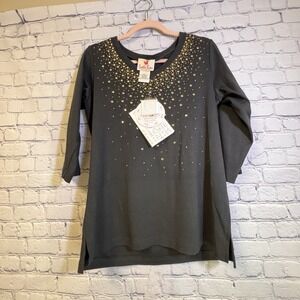 Quacker Factory Top by Jeanne Bice Embellished‎ Beaded  Black Size S NWT